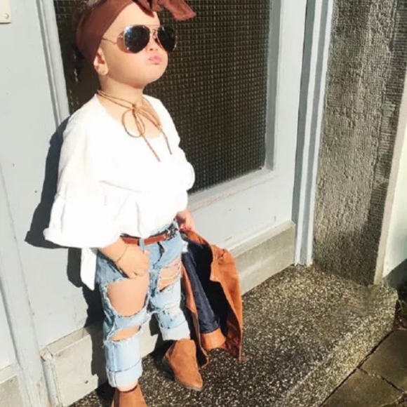 Girls Top Ripped Denim Pants Jeans Outfit - Picture 5 of 7